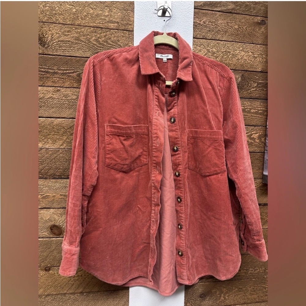 Madewell Women's Corduroy Button Down Shirt in Rust Red